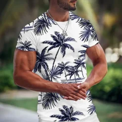 OUKU Men's Graphic Coconut Tree T Shirt Tee Short Sleeve T shirt 3D Print Crew Neck Shirt Fashion Hawaiian Designer Outdoor Casual Daily Black Light Green Wine Spring & Summer Clothing Apparel S M L XL