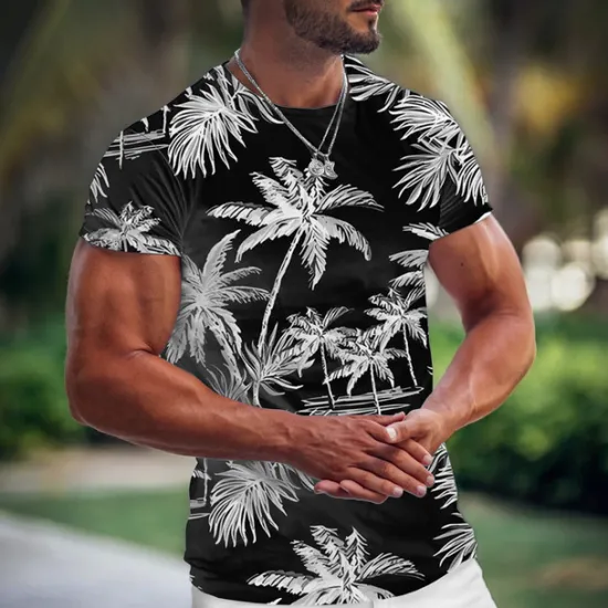 OUKU Men's Graphic Coconut Tree T Shirt Tee Short Sleeve T shirt 3D Print Crew Neck Shirt Fashion Hawaiian Designer Outdoor Casual Daily Black Light Green Wine Spring & Summer Clothing Apparel S M L XL