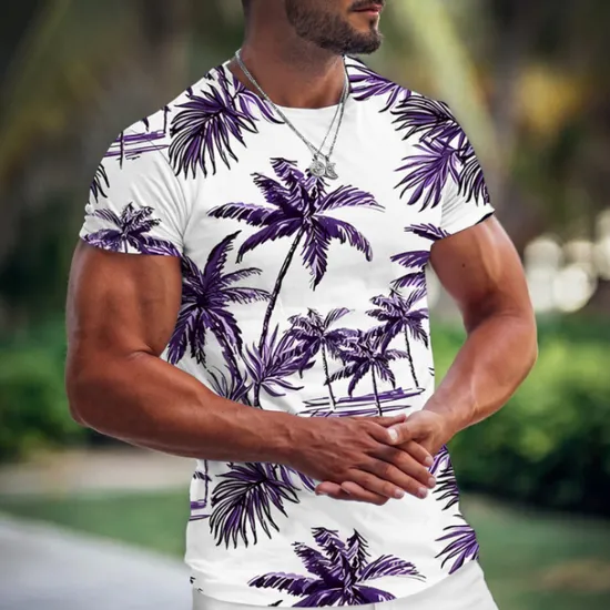 OUKU Men's Graphic Coconut Tree T Shirt Tee Short Sleeve T shirt 3D Print Crew Neck Shirt Fashion Hawaiian Designer Outdoor Casual Daily Black Light Green Wine Spring & Summer Clothing Apparel S M L XL