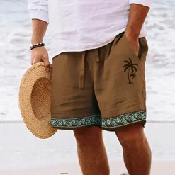 Clearance OUKU Men's Graphic Coconut Tree Geometry Shorts Summer Shorts Beach Shorts Mid Waist Streetwear Hawaiian Designer Casual Daily Holiday Drawstring Elastic Waist 3D Print Designer Clothing Apparel