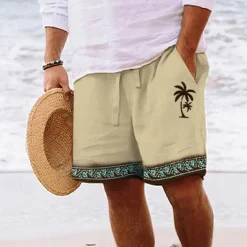Clearance OUKU Men's Graphic Coconut Tree Geometry Shorts Summer Shorts Beach Shorts Mid Waist Streetwear Hawaiian Designer Casual Daily Holiday Drawstring Elastic Waist 3D Print Designer Clothing Apparel
