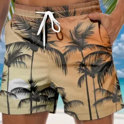Clearance OUKU Men's Graphic Coconut Tree Swim Trunks Swim Shorts Board Shorts Mid Waist Hawaiian Boho Casual Daily Holiday Drawstring with Mesh lining Elastic Waist Designer Clothing Apparel