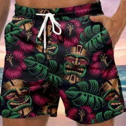 Clearance OUKU Men's Graphic Coconut Tree Swim Trunks Swim Shorts Board Shorts Mid Waist Hawaiian Boho Casual Daily Holiday Drawstring with Mesh lining Elastic Waist Designer Clothing Apparel