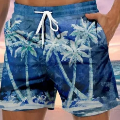 Clearance OUKU Men's Graphic Coconut Tree Swim Trunks Swim Shorts Board Shorts Mid Waist Hawaiian Boho Casual Daily Holiday Drawstring with Mesh lining Elastic Waist Designer Clothing Apparel