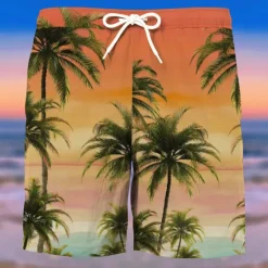 Best OUKU Men's Graphic Coconut Tree Swim Trunks Swim Shorts Board Shorts Mid Waist Fashion Streetwear Designer Casual Daily Holiday Pocket Drawstring Elastic Waist Designer Clothing Apparel