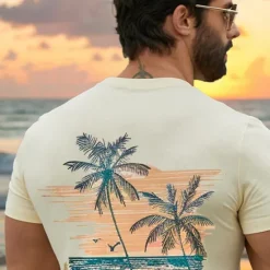 Best OUKU Men's Graphic Coconut Tree T Shirt Tee Top Short Sleeve T shirt Crew Neck Shirt Fashion Outdoor Casual Street Casual Daily Spring & Summer Clothing Apparel S M L XL XXL Beige