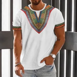 Online OUKU Men's Graphic Color Block Tribal T Shirt Short Sleeve T shirt 3D Print Crew Neck Shirt Fashion Designer Ethnic Outdoor Daily Sports Black White Khaki Spring & Summer Clothing Apparel S M L XL 2XL 3XL