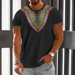 Online OUKU Men's Graphic Color Block Tribal T Shirt Short Sleeve T shirt 3D Print Crew Neck Shirt Fashion Designer Ethnic Outdoor Daily Sports Black White Khaki Spring & Summer Clothing Apparel S M L XL 2XL 3XL
