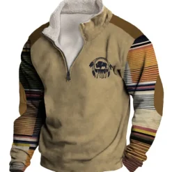 New OUKU Men's Graphic Color Block Tribal Sweatshirts Sweatshirt Zip Sweatshirt Long Sleeve Sweatshirt Quarter Zip Daily Basic Casual 3D Print Vacation Holiday Going out Print Fleece Fall & Winter