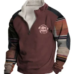 New OUKU Men's Graphic Color Block Tribal Sweatshirts Sweatshirt Zip Sweatshirt Long Sleeve Sweatshirt Quarter Zip Daily Basic Casual 3D Print Vacation Holiday Going out Print Fleece Fall & Winter