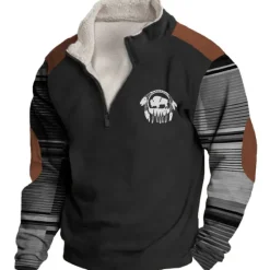 New OUKU Men's Graphic Color Block Tribal Sweatshirts Sweatshirt Zip Sweatshirt Long Sleeve Sweatshirt Quarter Zip Daily Basic Casual 3D Print Vacation Holiday Going out Print Fleece Fall & Winter