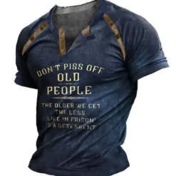 Best OUKU Men's Graphic Color Block Letter Henley Shirt Tee Vintage Shirt Short Sleeve 3D Print Fashion Designer Comfortable Outdoor Casual Daily Summer Black Brown Khaki Dark Blue Henley Henley T-Shirt