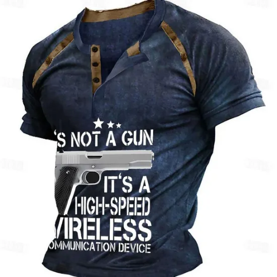 Outlet OUKU Men's Graphic Color Block Weapon Henley Shirt Tee Short Sleeve 3D Print Fashion Designer Comfortable Outdoor Casual Daily Summer Black Wine Navy Blue Green Gray Henley Henley T-Shirt