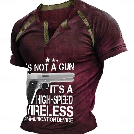 Outlet OUKU Men's Graphic Color Block Weapon Henley Shirt Tee Short Sleeve 3D Print Fashion Designer Comfortable Outdoor Casual Daily Summer Black Wine Navy Blue Green Gray Henley Henley T-Shirt