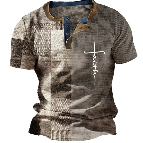 Sale OUKU Men's Graphic Color Block Waffle Henley Shirt Short Sleeve 3D Print Fashion Designer Basic Outdoor Daily Summer Light Brown White Blue Brown Henley Henley T-Shirt