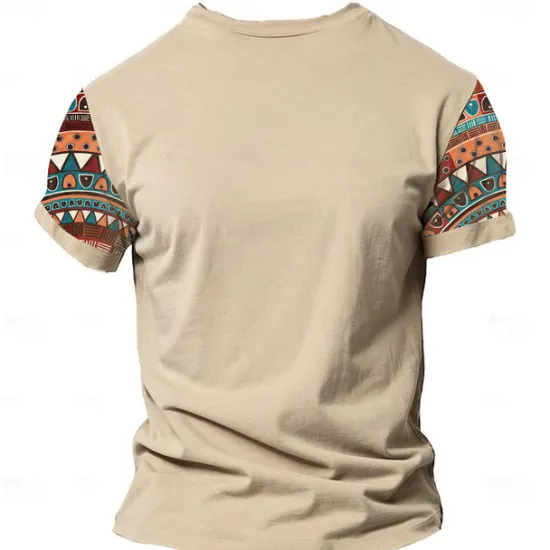 Discount OUKU Men's Graphic Color Block Tribal T Shirt Henley Shirt Short Sleeve 3D Printing Designer Ethnic Classic Outdoor Vacation Daily Spring & Summer Dark Brown Blue Sky Blue Brown Green V Neck Henley T-Shirt