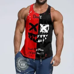 New OUKU Men's Graphic Color Block Tank Top Vest Funny T Shirts Sleeveless T Shirt for Men Sleeveless T shirt 3D Print Crew Neck Shirt Fashion Basic Classic Street Casual Daily Summer Clothing Apparel S Black