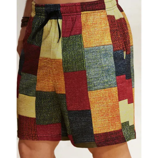 OUKU Men's Graphic Color Block Patchwork Shorts Summer Shorts Casual Shorts Mid Waist Fashion Streetwear Designer Casual Daily Holiday Pocket Drawstring Elastic Waist Designer Clothing Apparel