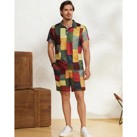 OUKU Men's Graphic Color Block Patchwork Shorts Summer Shorts Casual Shorts Mid Waist Fashion Streetwear Designer Casual Daily Holiday Pocket Drawstring Elastic Waist Designer Clothing Apparel
