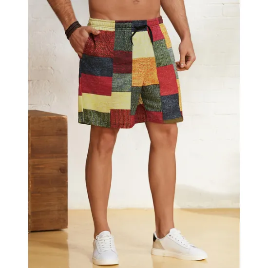 OUKU Men's Graphic Color Block Patchwork Shorts Summer Shorts Casual Shorts Mid Waist Fashion Streetwear Designer Casual Daily Holiday Pocket Drawstring Elastic Waist Designer Clothing Apparel