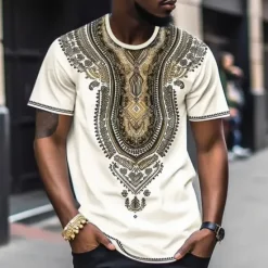 Sale OUKU Men's Graphic Color Block Tribal T Shirt Short Sleeve T shirt 3D Print Crew Neck Shirt Fashion Designer Ethnic Outdoor Daily Sports Black and Red Black White Spring & Summer Clothing Apparel S M L XL