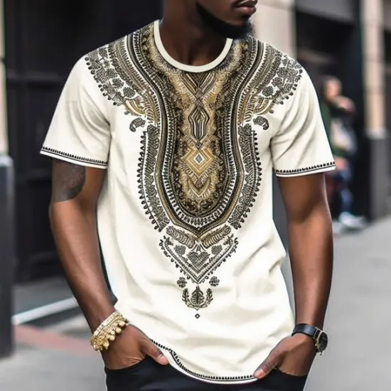 Sale OUKU Men's Graphic Color Block Tribal T Shirt Short Sleeve T shirt 3D Print Crew Neck Shirt Fashion Designer Ethnic Outdoor Daily Sports Black and Red Black White Spring & Summer Clothing Apparel S M L XL