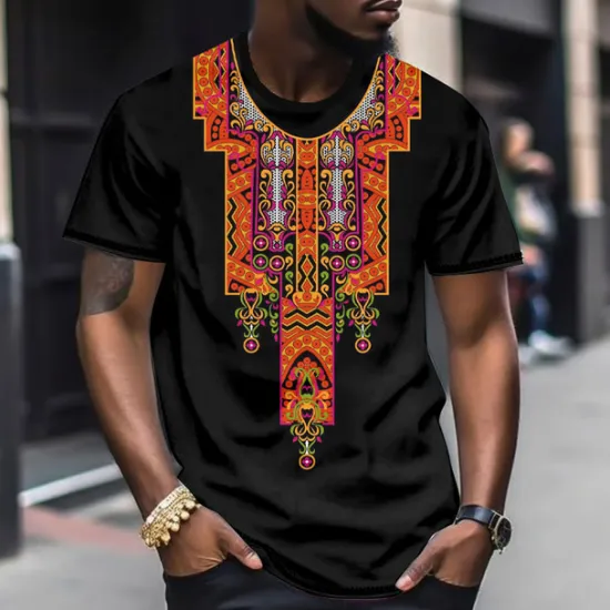 Sale OUKU Men's Graphic Color Block Tribal T Shirt Short Sleeve T shirt 3D Print Crew Neck Shirt Fashion Designer Ethnic Outdoor Daily Sports Black and Red Black White Spring & Summer Clothing Apparel S M L XL