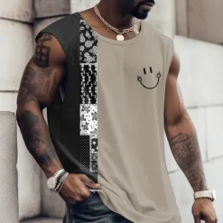 Online OUKU Men's Graphic Color Block Vest Top Sleeveless T Shirt for Men Cap Sleeve T shirt 3D Print Crew Neck Shirt Fashion Designer Muscle Daily Sports Gym White Navy Blue Red Spring & Summer Clothing Apparel