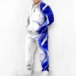 Online OUKU Men's Graphic Color Block 2pcs 3D Sweatshirt Sets Hoodie Tracksuit Long Sleeve Long pants Hooded Fashion Designer Casual Daily Sports Going out 3D Print Spring & Fall Blue Red Green