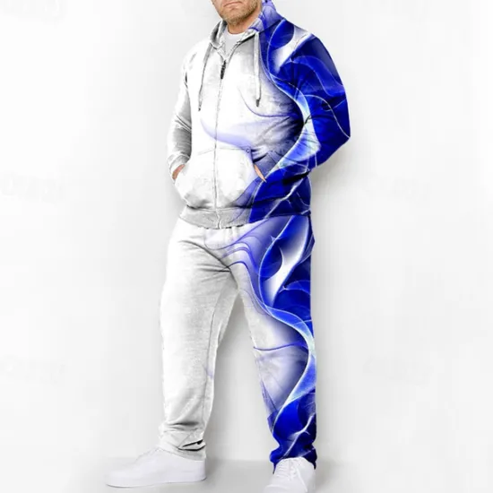 Online OUKU Men's Graphic Color Block 2pcs 3D Sweatshirt Sets Hoodie Tracksuit Long Sleeve Long pants Hooded Fashion Designer Casual Daily Sports Going out 3D Print Spring & Fall Blue Red Green