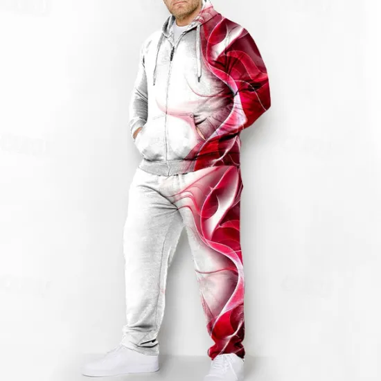 Online OUKU Men's Graphic Color Block 2pcs 3D Sweatshirt Sets Hoodie Tracksuit Long Sleeve Long pants Hooded Fashion Designer Casual Daily Sports Going out 3D Print Spring & Fall Blue Red Green