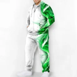 Online OUKU Men's Graphic Color Block 2pcs 3D Sweatshirt Sets Hoodie Tracksuit Long Sleeve Long pants Hooded Fashion Designer Casual Daily Sports Going out 3D Print Spring & Fall Blue Red Green