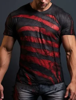 Sale OUKU Men's Graphic Color Block Patchwork T Shirt Short Sleeve T shirt 3D Print Crew Neck Shirt Daily Designer Retro Vintage Sports Outdoor Holiday Going out Blue Red Purple Spring & Summer Clothing Apparel