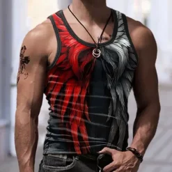 Sale OUKU Men's Graphic Color Block Wings Tank Top Vest Top Sleeveless T Shirt for Men Sleeveless T shirt 3D Print Crew Neck Shirt Sports Fashion Daily Sports Outdoor Casual Gym Blue Red Purple Summer Clothing