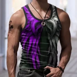 Sale OUKU Men's Graphic Color Block Wings Tank Top Vest Top Sleeveless T Shirt for Men Sleeveless T shirt 3D Print Crew Neck Shirt Sports Fashion Daily Sports Outdoor Casual Gym Blue Red Purple Summer Clothing