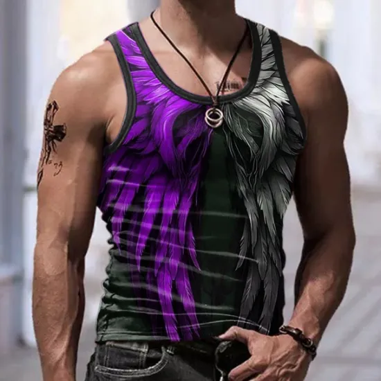 Sale OUKU Men's Graphic Color Block Wings Tank Top Vest Top Sleeveless T Shirt for Men Sleeveless T shirt 3D Print Crew Neck Shirt Sports Fashion Daily Sports Outdoor Casual Gym Blue Red Purple Summer Clothing