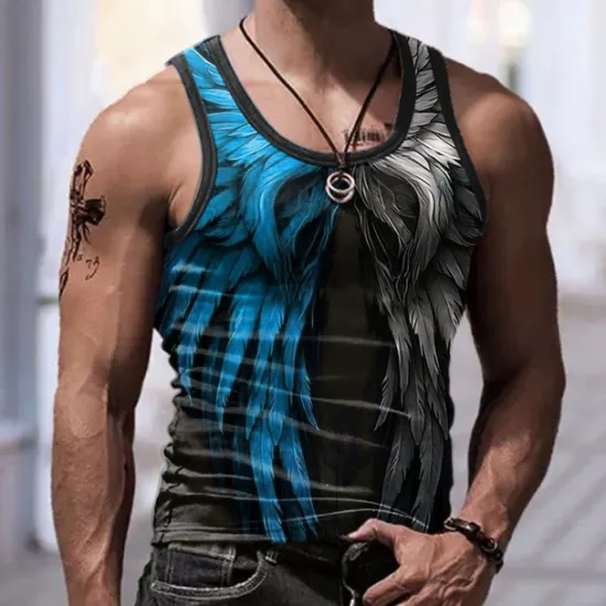 Sale OUKU Men's Graphic Color Block Wings Tank Top Vest Top Sleeveless T Shirt for Men Sleeveless T shirt 3D Print Crew Neck Shirt Sports Fashion Daily Sports Outdoor Casual Gym Blue Red Purple Summer Clothing
