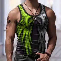 Sale OUKU Men's Graphic Color Block Wings Tank Top Vest Top Sleeveless T Shirt for Men Sleeveless T shirt 3D Print Crew Neck Shirt Sports Fashion Daily Sports Outdoor Casual Gym Blue Red Purple Summer Clothing