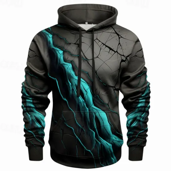 OUKU Men's Graphic Color Block Crack Hoodie Hoodies Sweatshirt Fashion Daily Long Sleeve Hooded Vacation Sports Outdoor Holiday Red Blue Print Front Pocket Spring & Fall Designer