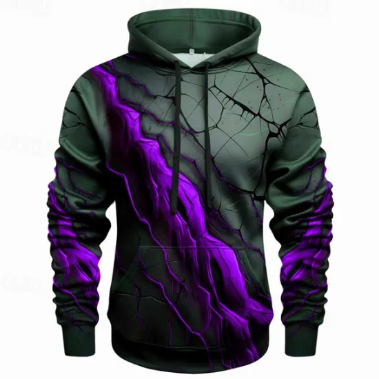 OUKU Men's Graphic Color Block Crack Hoodie Hoodies Sweatshirt Fashion Daily Long Sleeve Hooded Vacation Sports Outdoor Holiday Red Blue Print Front Pocket Spring & Fall Designer