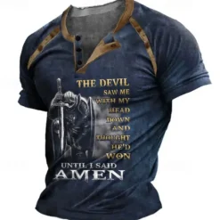 Sale OUKU Men's Graphic Color Block Knights Templar Henley Shirt Tee Short Sleeve 3D Print Vintage Fashion Designer Outdoor Casual Daily Summer Black Brown Green Dark Blue Henley Henley T-Shirt