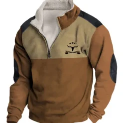 Hot OUKU Men's Graphic Color Block Cowboy Sweatshirts Sweatshirt Zip Sweatshirt Long Sleeve Sweatshirt Quarter Zip Daily Basic Casual 3D Print Vacation Holiday Going out Print Fleece Fall & Winter