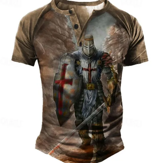 OUKU Men's Graphic Color Block Soldier T shirt Henley Shirt Tee Short Sleeve 3D Print Designer Basic Classic Outdoor Daily Sports Summer Blue Brown Green Gray Henley Henley T-Shirt