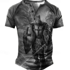 OUKU Men's Graphic Color Block Soldier T shirt Henley Shirt Tee Short Sleeve 3D Print Designer Basic Classic Outdoor Daily Sports Summer Blue Brown Green Gray Henley Henley T-Shirt