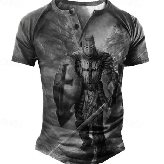OUKU Men's Graphic Color Block Soldier T shirt Henley Shirt Tee Short Sleeve 3D Print Designer Basic Classic Outdoor Daily Sports Summer Blue Brown Green Gray Henley Henley T-Shirt