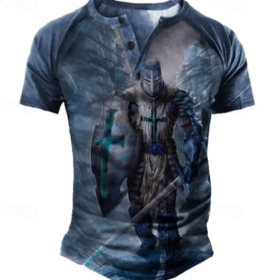 OUKU Men's Graphic Color Block Soldier T shirt Henley Shirt Tee Short Sleeve 3D Print Designer Basic Classic Outdoor Daily Sports Summer Blue Brown Green Gray Henley Henley T-Shirt