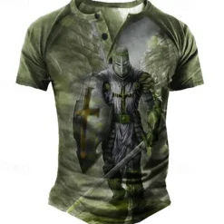 OUKU Men's Graphic Color Block Soldier T shirt Henley Shirt Tee Short Sleeve 3D Print Designer Basic Classic Outdoor Daily Sports Summer Blue Brown Green Gray Henley Henley T-Shirt