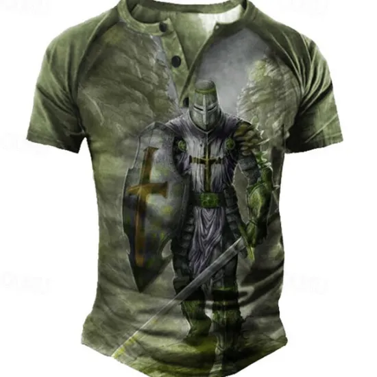 OUKU Men's Graphic Color Block Soldier T shirt Henley Shirt Tee Short Sleeve 3D Print Designer Basic Classic Outdoor Daily Sports Summer Blue Brown Green Gray Henley Henley T-Shirt