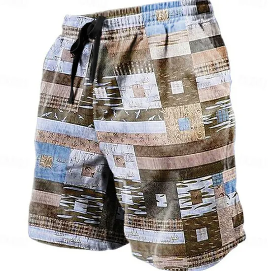 Discount OUKU Men's Graphic Color Block Patchwork Shorts Summer Shorts Beach Shorts Mid Waist Streetwear Hawaiian Designer Casual Daily Holiday Drawstring Elastic Waist 3D Print Designer Clothing Apparel
