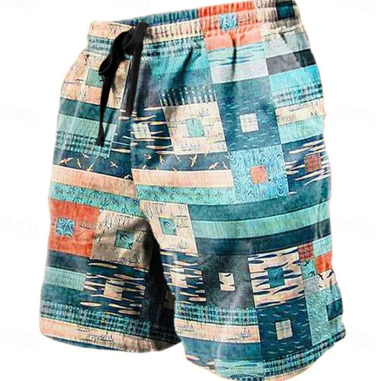 Discount OUKU Men's Graphic Color Block Patchwork Shorts Summer Shorts Beach Shorts Mid Waist Streetwear Hawaiian Designer Casual Daily Holiday Drawstring Elastic Waist 3D Print Designer Clothing Apparel